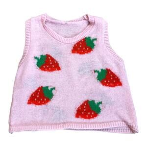 Strawberry Print Baby Pink Cropped Knit Jumper Tank Top Large